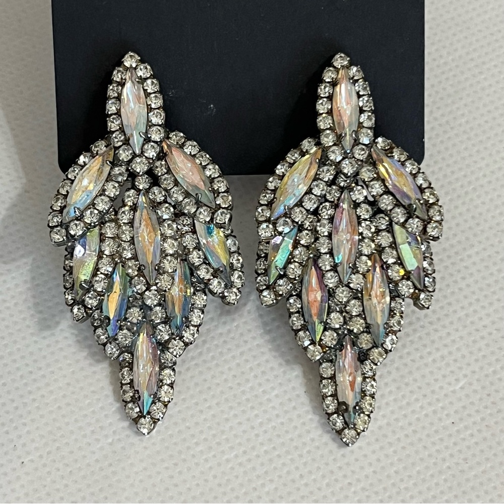 Vintage Juliana D & E Aurora Borealis Cascade Clip On Statement Earrings